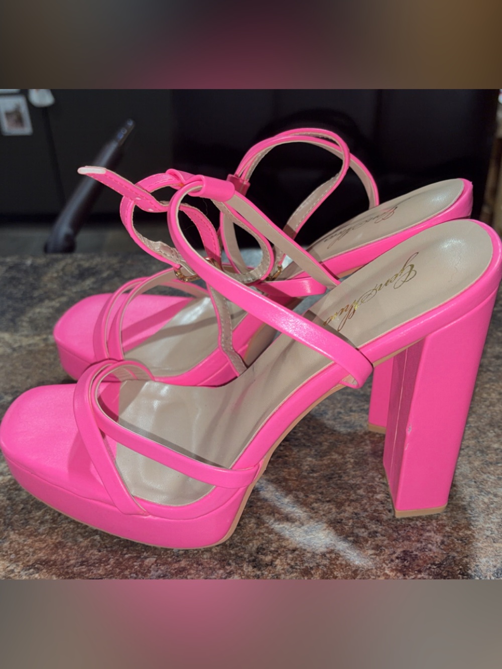 Pink Strappy Block Heel Platforms for Women